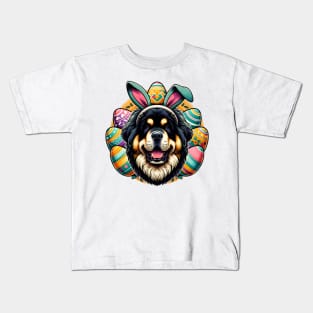 Tibetan Mastiff Celebrates Easter with Bunny Ears Kids T-Shirt